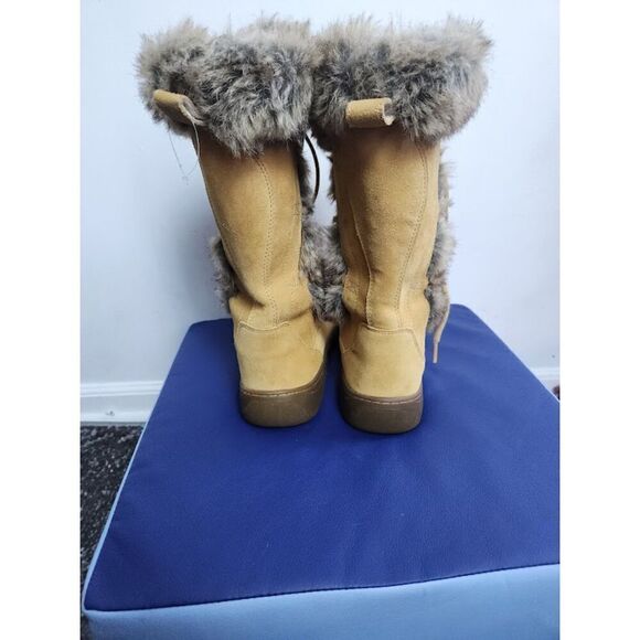 L.L. Bean Women Tan Brown Suede w/Faux Fur Waterproof Tall Lace Up Boots sz 8.5 - Picture 5 of 11